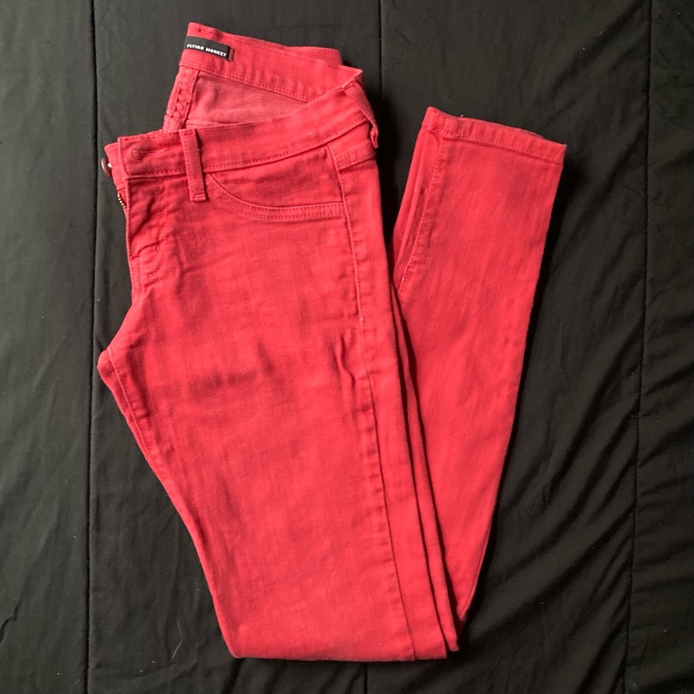 Flying Monkey Low Rise Skinny Jeans Red Coral Size 3 Bright Color Pants Preppy